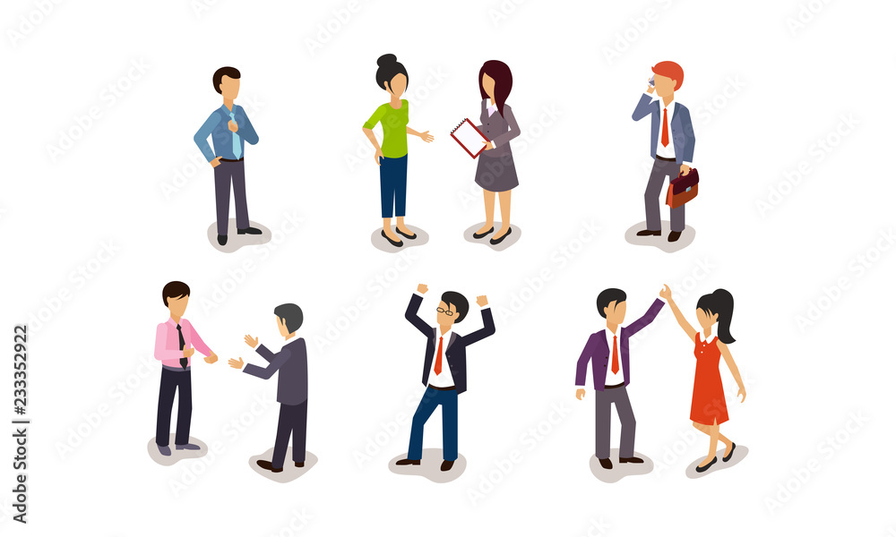 Business people set, communication between coworkers, job interview vector Illustration on a white background