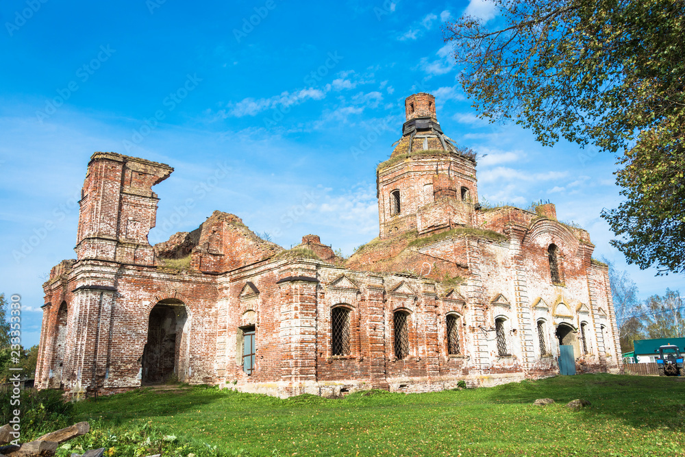 Destroyed Church of the Assumption of the Blessed Virgin in the village of Vyatkoye, Russia. 