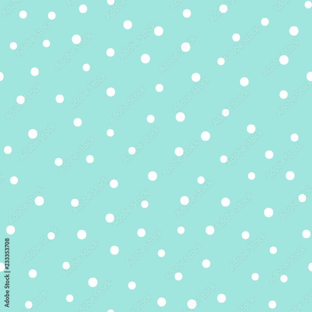 Vector seamless pattern with dots. Nice green background with white rounds. Pastel color design for babies.