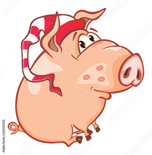 Vector Illustration of a Cute Pig. Cartoon Character. Coloring Book. Outline 