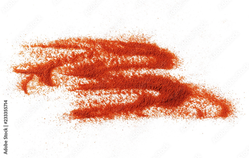 Pile of red pepper, paprika powder isolated on white background
