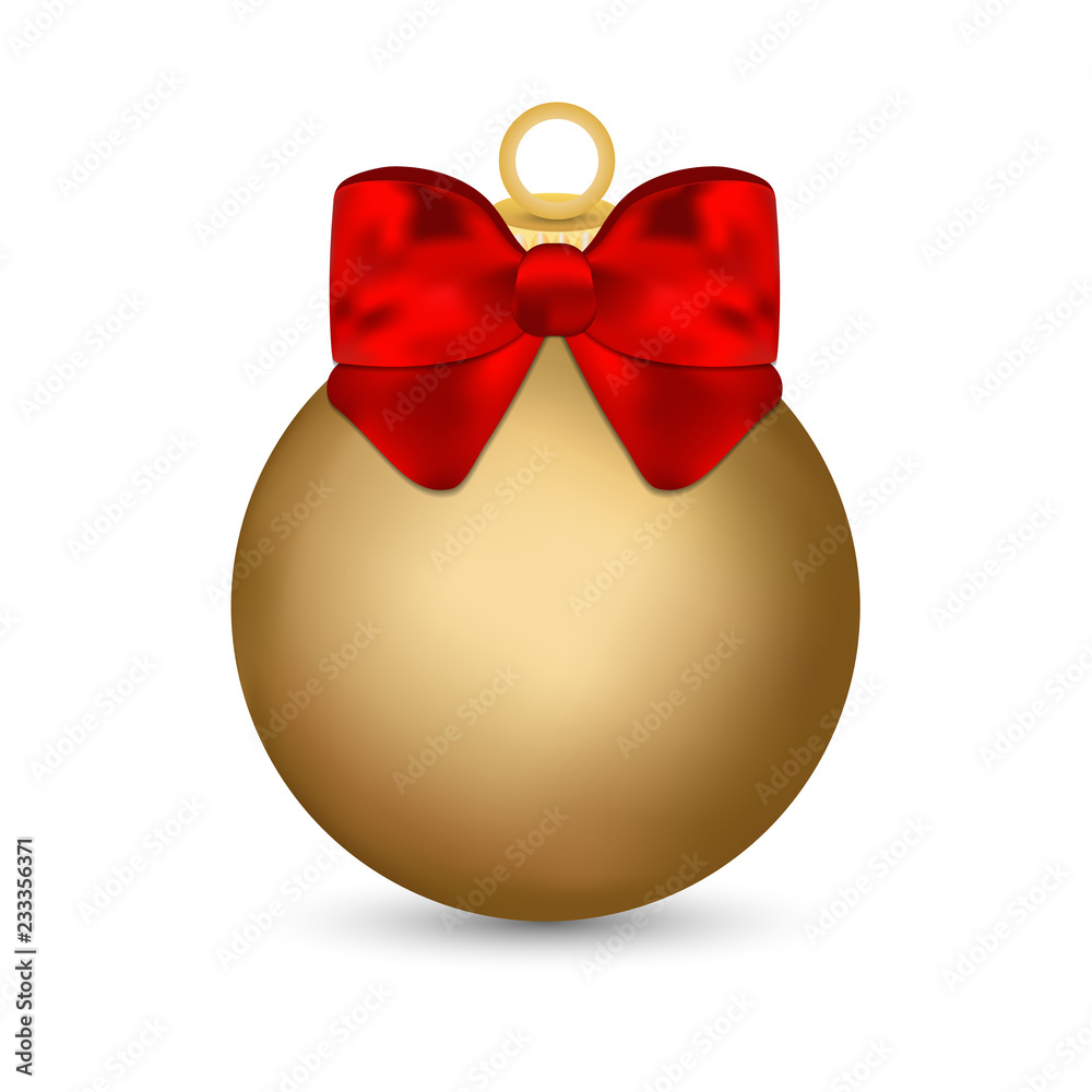 Christmas ball glass ornament in red with a gold bow and ribbon. Christmas ball glass ornament in red with a gold bow and ribbon.