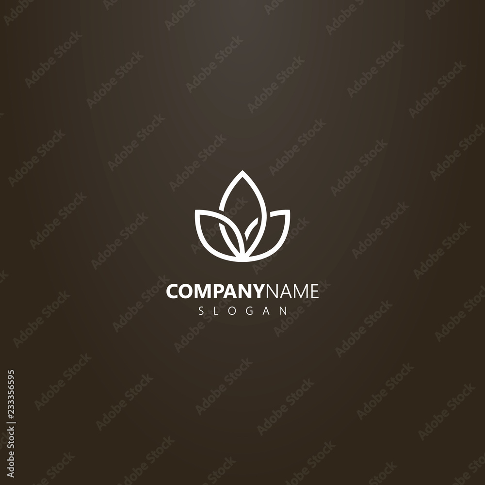 Fototapeta premium white logo on a black background. vector geometric flower logo of three interlaced petals