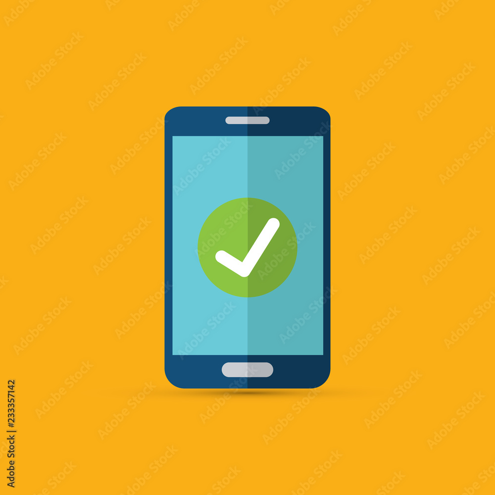 Smartphone with checkmark on display vector illustration Smartphone with checkmark on display vector illustration