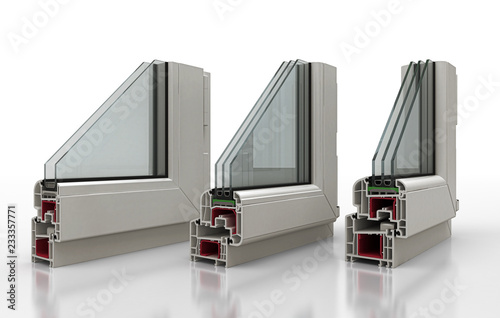 Vista finestre in sezioni e loro componenti, serramenti, illustrazioen 3d photo