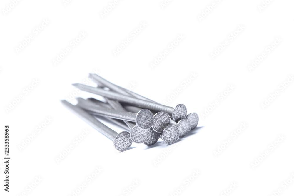 Fototapeta premium steel nails isolated on white background with copy space
