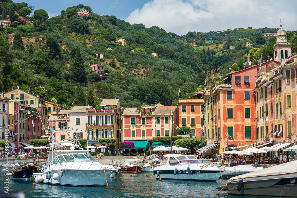 Boats in the beautiful harbour at Portofino on the Ligurian coast, Italy