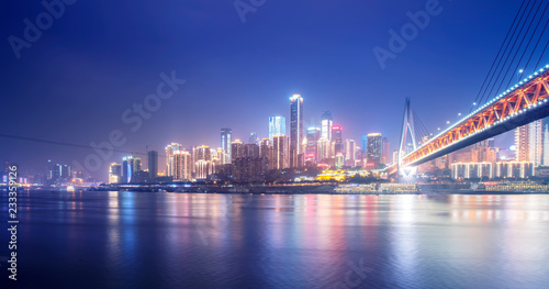 Chongqing city night view and skyline of architectural landscape