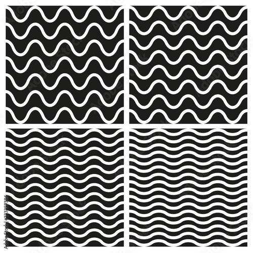 Vector Tile seamless pattern set with white and black wavy background