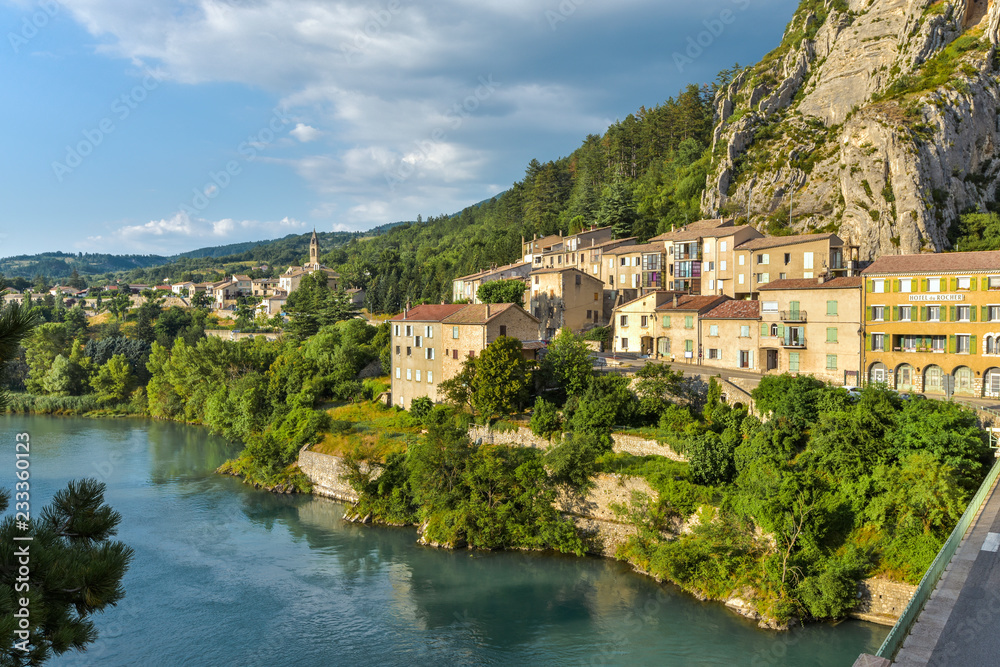 Sisteron, Provence, France, houses at the riverside of the Durance