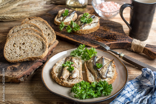 Sandwich with sprats. photo