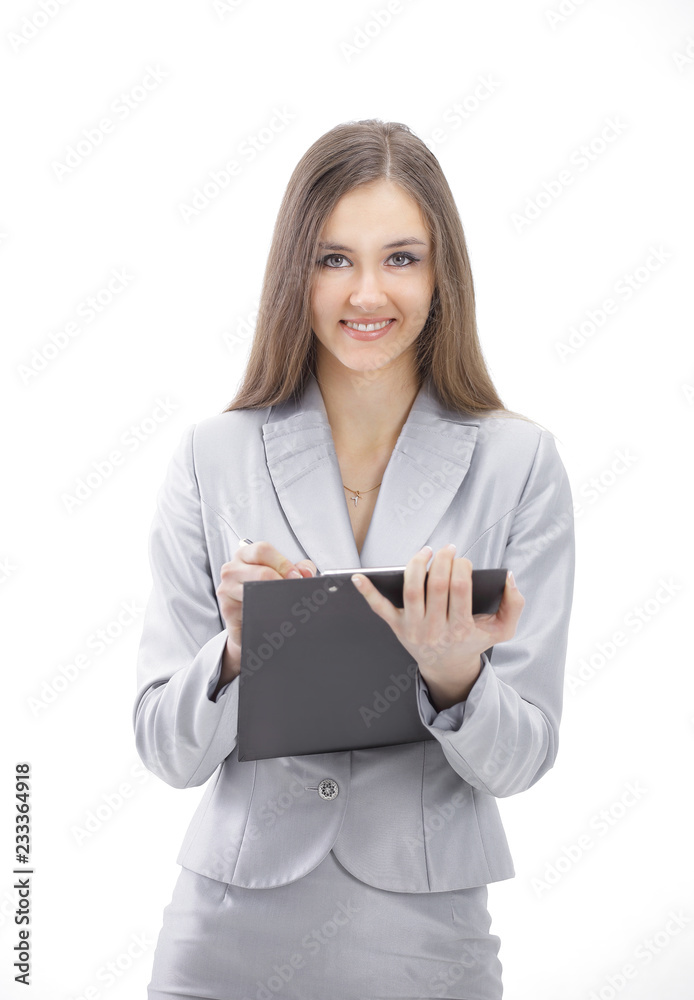 young business woman with documents.isolated on white young business woman with documents.isolated on white