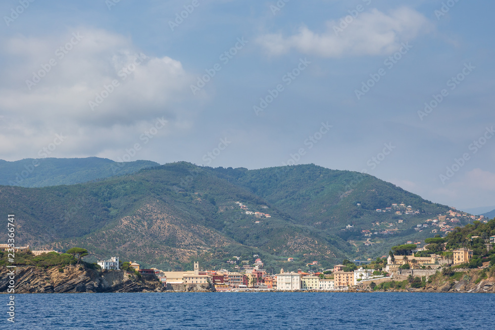 The Ligurian coastal town of Rapallo in Italy, as seen from the sea