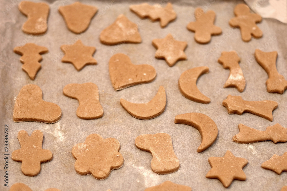 Making festive honey and gingerbread cookies. Selective focus.
