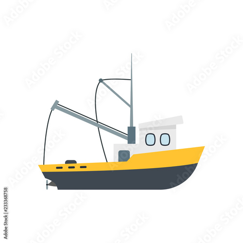 Cartoon Commercial Fishing Ship Isolated on a White Background. Vector
