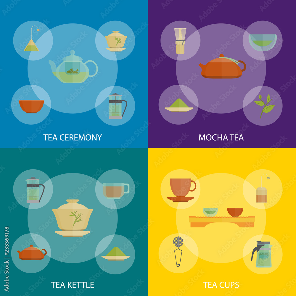 Cartoon Traditional Culture Tea Ceremony Banner Set. Vector