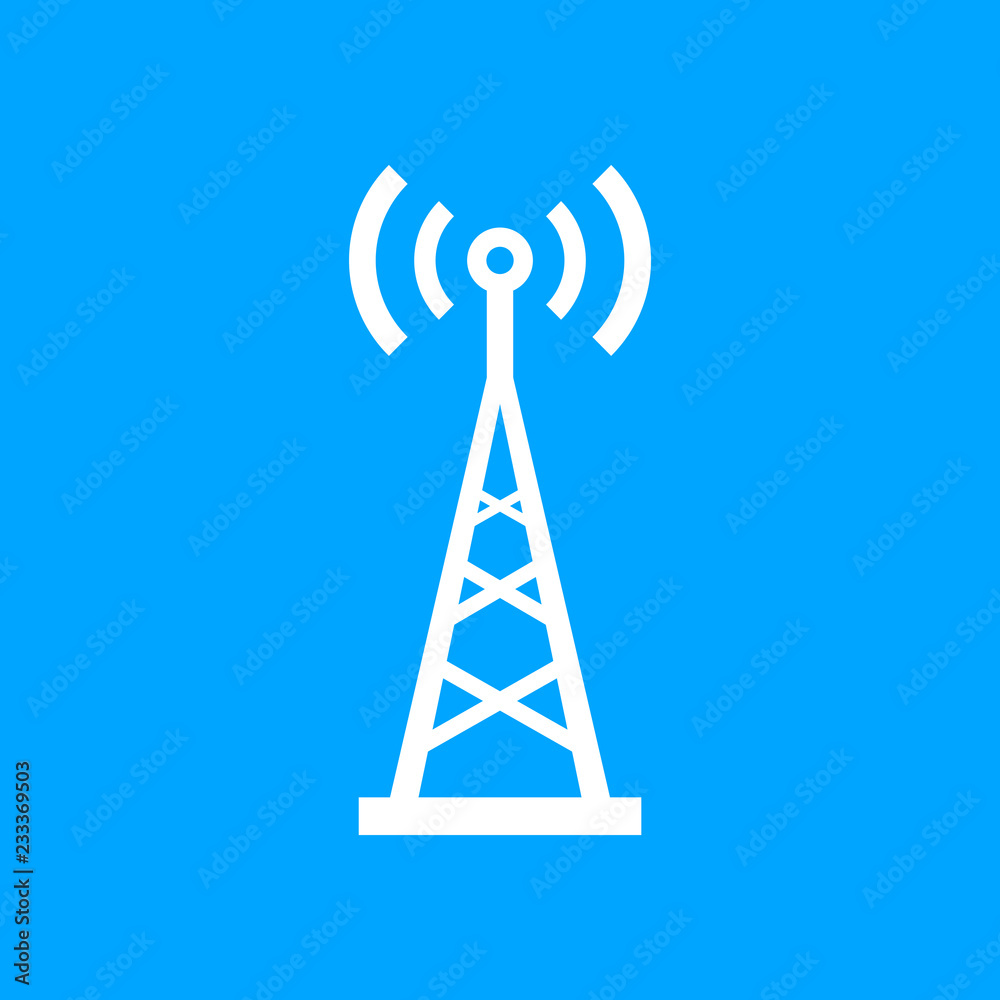 White transmitter vector icon on blue background White transmitter vector icon on blue background
