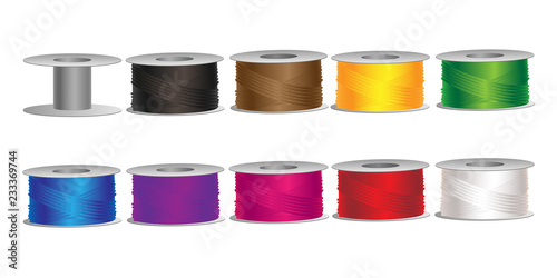 Set of bobbins with colorful threads vector illustration