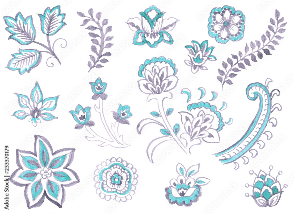 Watercolor drawing : Paisley Style Watercolor drawing : Paisley Style