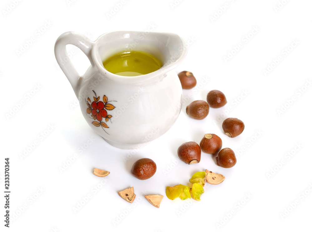 Nuts of Staphylea, or bladdernut with oil. Isolated on white backgroumd Nuts of Staphylea, or bladdernut with oil. Isolated on white backgroumd