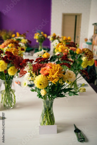 Master class on floristics and the creation of an autumn bouquet for a wedding, bouquets with flowers, a special floral tool