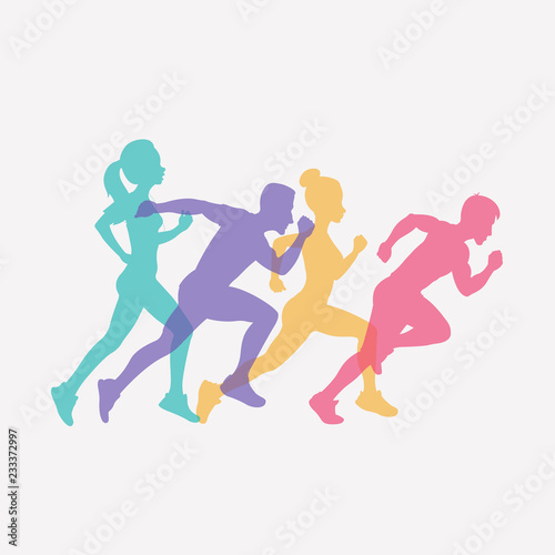 running people set of silhouettes  sport and activity background