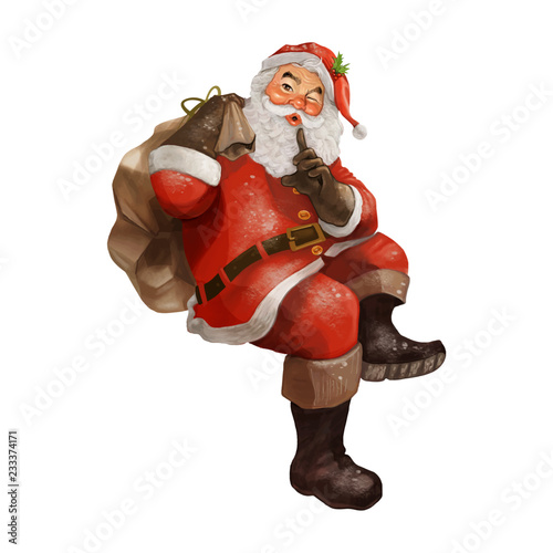 Hand drawn Santa Claus making a silence gesture