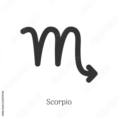 Scorpio zodiac sign isolated on white background. Star sign for astrology horoscope. Zodiac line stylized symbol. Astrological calendar pictogram, horoscope constellation vector illustration.