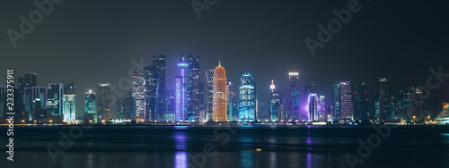 Night Al Dafna - seaside district of the Qatari capital Doha located on the Persian Gulf. photo