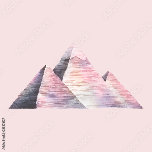 The Great Pyramids of Giza painted by watercolor