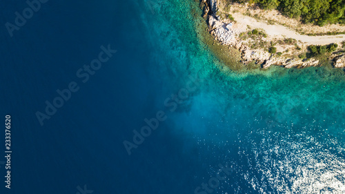 Aerial view of crystal clear water off the coastline in Croatia photo