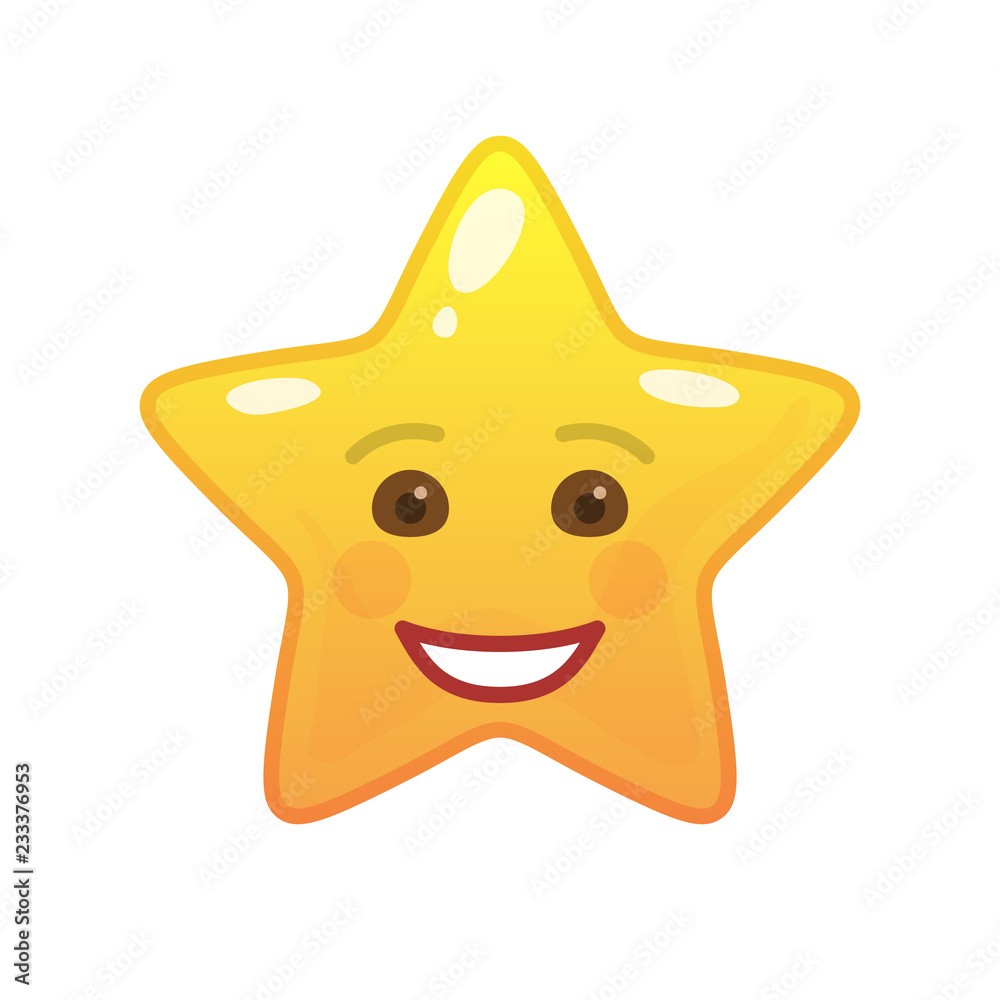 Laughing star shaped comic emoticon. Smiling face with facial expression.  Glad emoji symbol for internet chatting. Funny social communication animated  character. Mood message isolated vector element Stock Vector | Adobe Stock