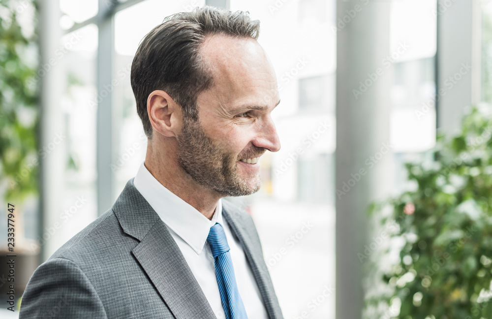 Portrait of smiling businessman with stubble looking at distance Portrait of smiling businessman with stubble looking at distance