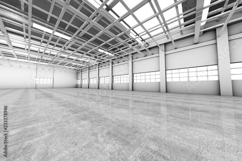 Architecture visualization of an empty warehouse, D Rendering