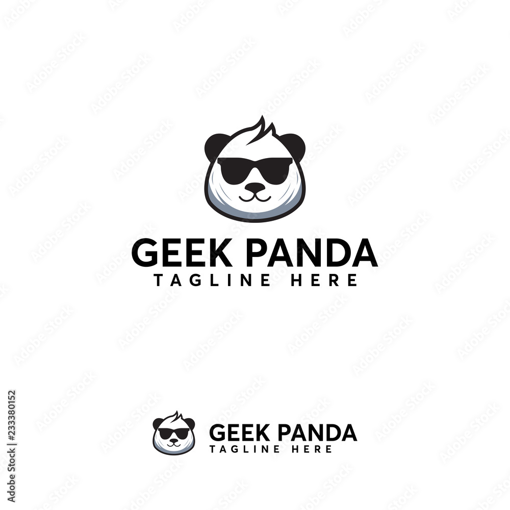 Naklejka premium Szablon logo Geek Panda, Cool Panda używa szablonu logo okularów