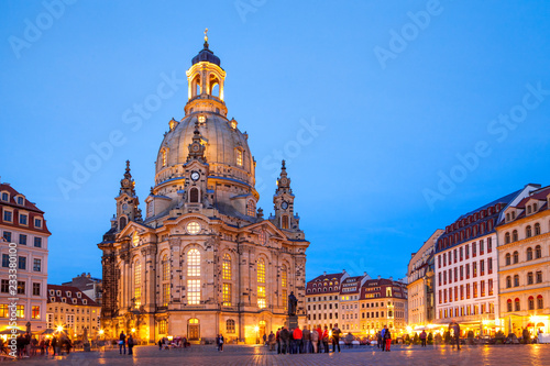 Germany, Saxony, Dresden, Church of our lady, blue hour