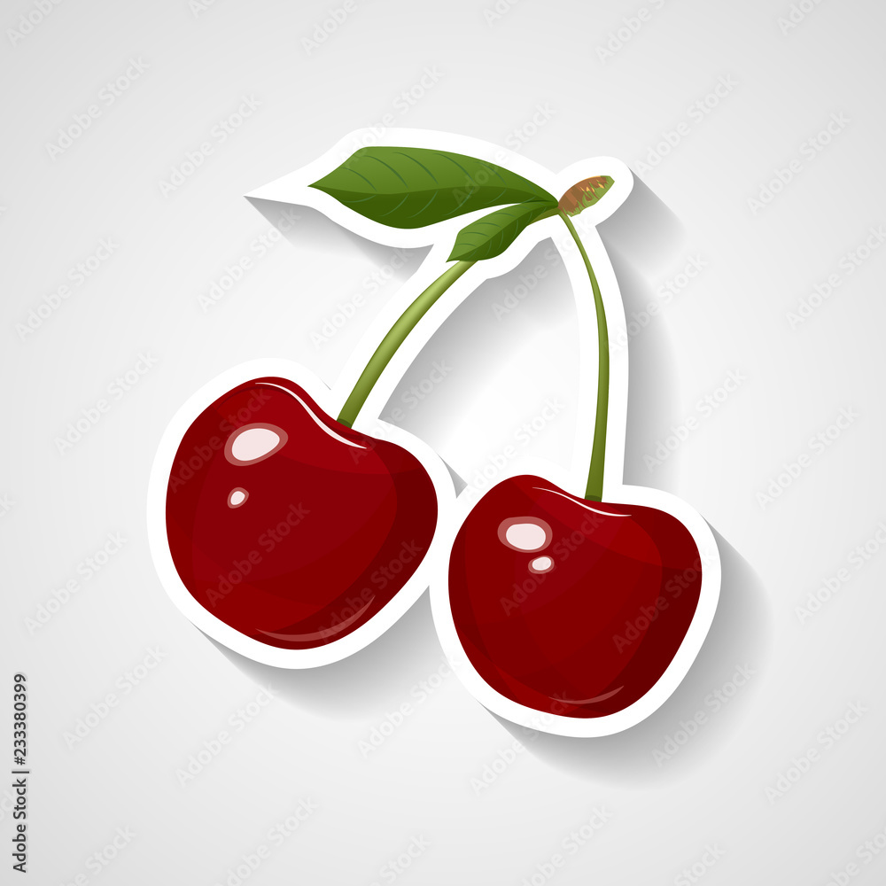 Vecteur Stock Cherry sticker vector illustration. Cartoon sticker with  white contour in comics style. | Adobe Stock