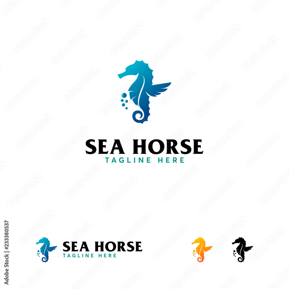 Elegant Sea Horse logo designs vector, Aquatic Animal logo