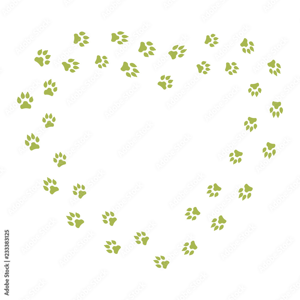 Heart frame with dog tracks isolated on white background. Vector illustration . Heart frame with dog tracks isolated on white background. Vector illustration .