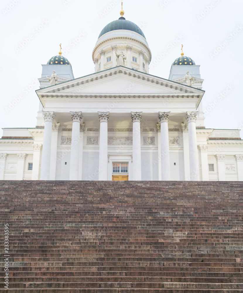 Helsinki, Finland, october 2018. The great white luteran cathedral seen from the Senate square. It is one of the main landmarks of the city with its characteristic stairway
