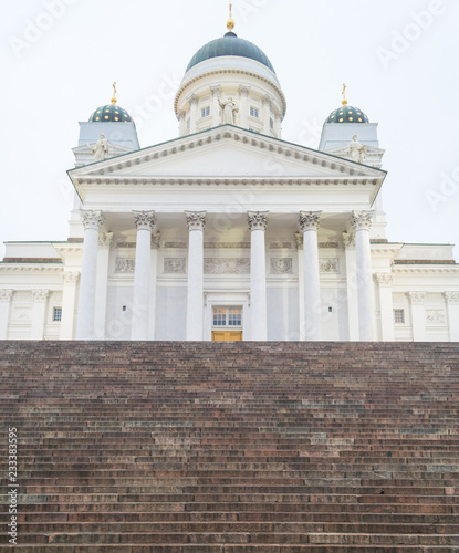 Helsinki, Finland, october 2018. The great white luteran cathedral seen from the Senate square. It is one of the main landmarks of the city with its characteristic stairway