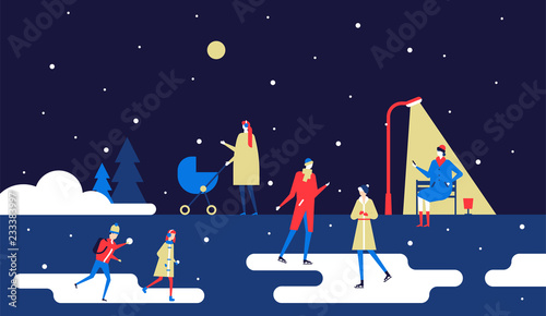Winter park - flat illustration
