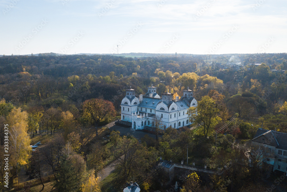 Aerial: Korsun-Shevchenkivsky State Historical and Cultural Reserve in Ukraine in autumn