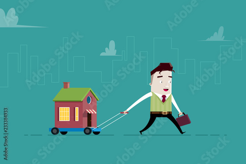 Man carries a house on a trolley: changed address