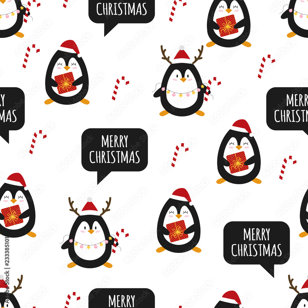 Fototapeta premium Penguin. Seamless pattern. Christmas cute penguins. Vector