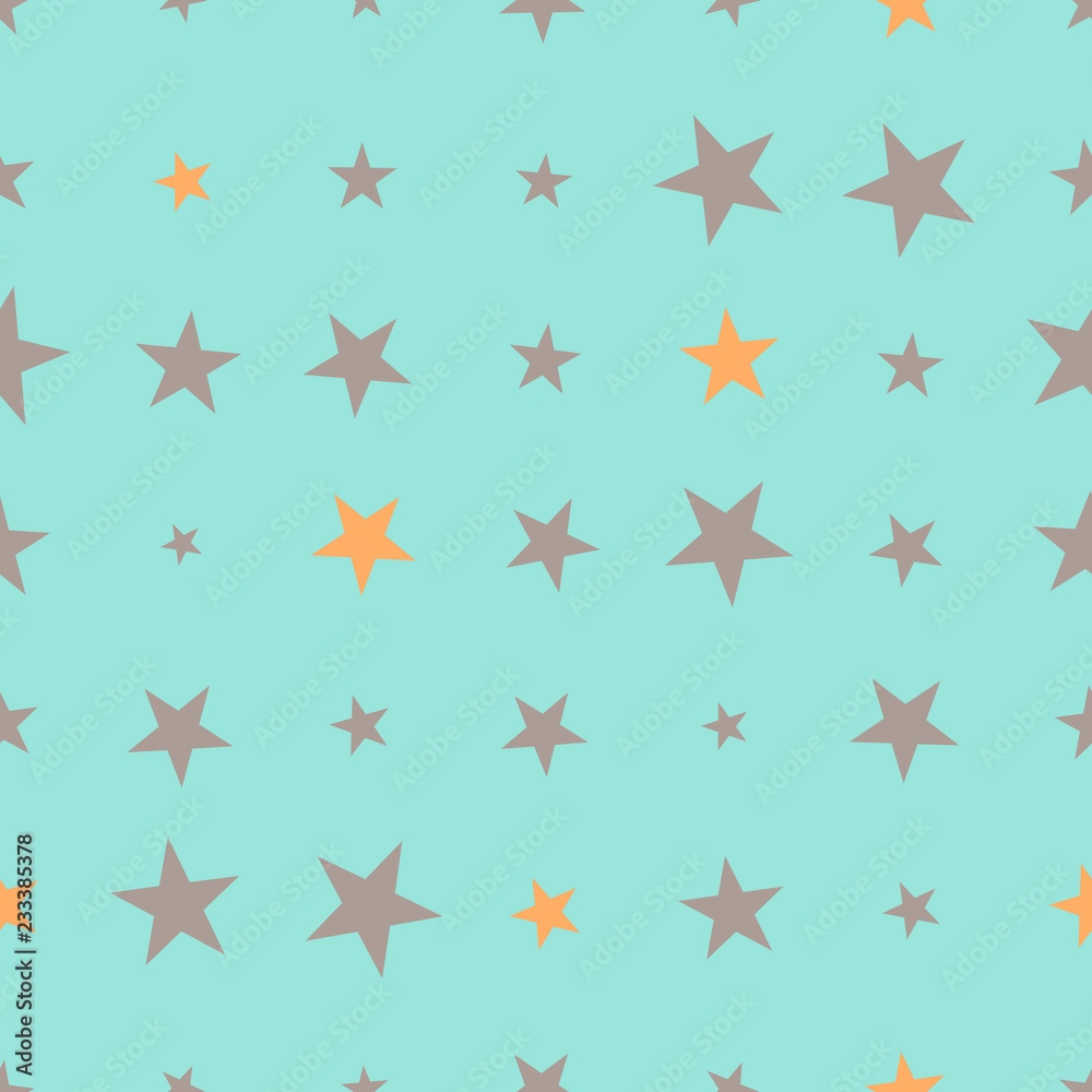 Abstract cute seamless pattern with colorful chaotic small stars on blue. Infinity halftone geometric pattern. Vector illustration. Abstract cute seamless pattern with colorful chaotic small stars on blue. Infinity halftone geometric pattern. Vector illustration.