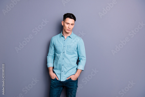 Portrait of nice cute calm attractive well-groomed handsome man 