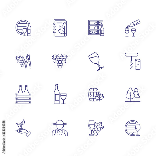 Wine line icon set. Bottle, glass, barrel, grape. Wine making concept. Can be used for topics like viticulture, industry, production photo