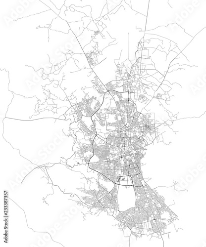 Mappa satellitare di Sana’a, Yemen, strade della città. Stradario e mappa del centro città