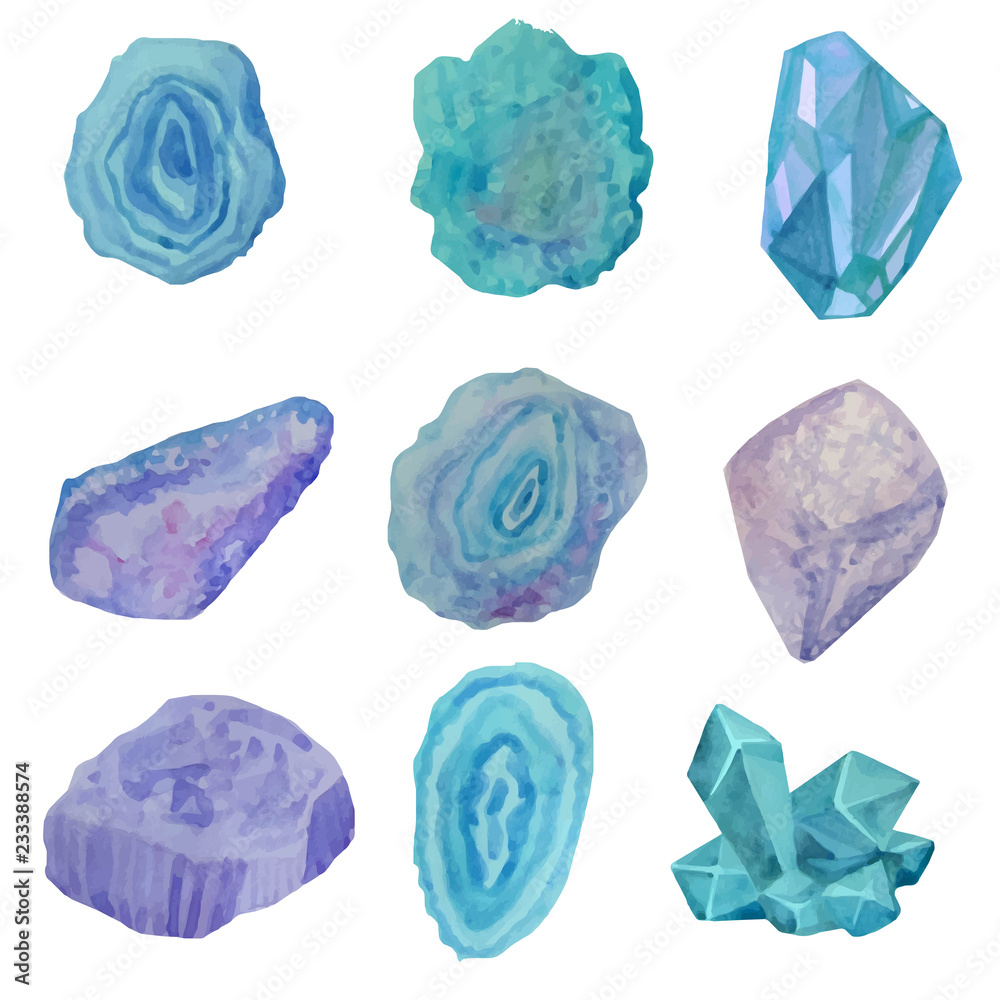 Naklejka premium Watercolor crystals isolated on white background